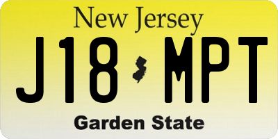NJ license plate J18MPT