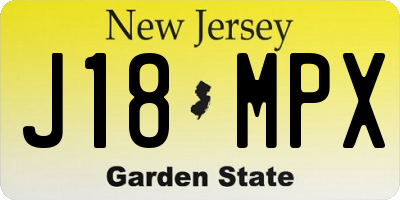 NJ license plate J18MPX
