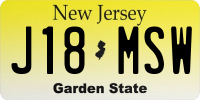 NJ license plate J18MSW