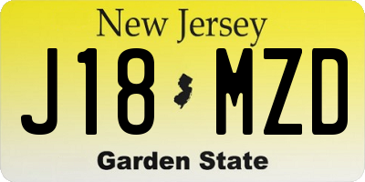 NJ license plate J18MZD