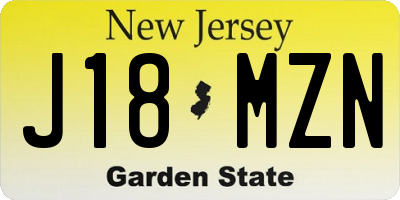 NJ license plate J18MZN