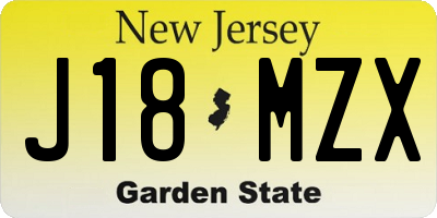 NJ license plate J18MZX