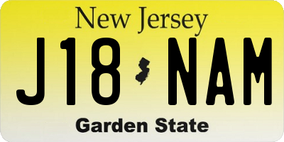 NJ license plate J18NAM