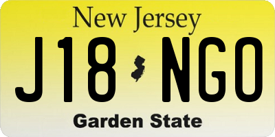 NJ license plate J18NGO