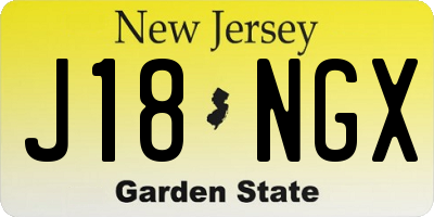NJ license plate J18NGX