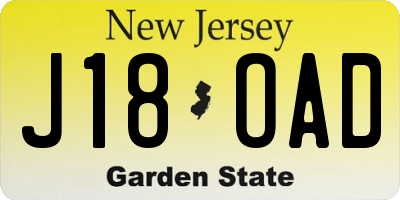 NJ license plate J18OAD