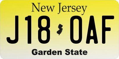 NJ license plate J18OAF