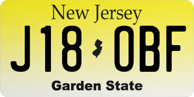NJ license plate J18OBF