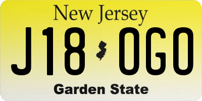 NJ license plate J18OGO