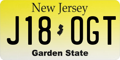 NJ license plate J18OGT