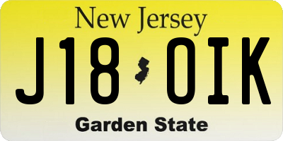 NJ license plate J18OIK