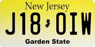 NJ license plate J18OIW