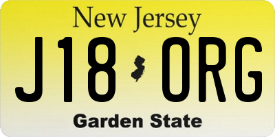 NJ license plate J18ORG