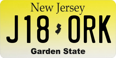 NJ license plate J18ORK