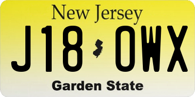 NJ license plate J18OWX