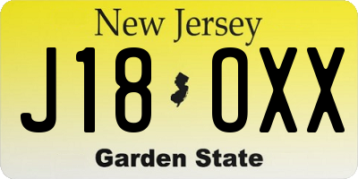 NJ license plate J18OXX