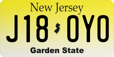 NJ license plate J18OYO