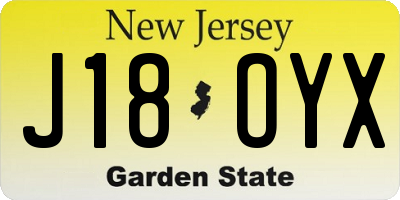NJ license plate J18OYX