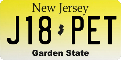 NJ license plate J18PET