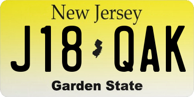 NJ license plate J18QAK