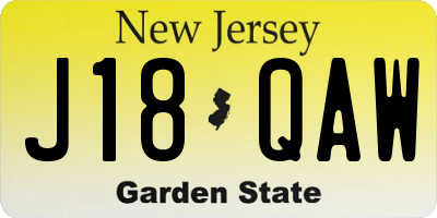 NJ license plate J18QAW
