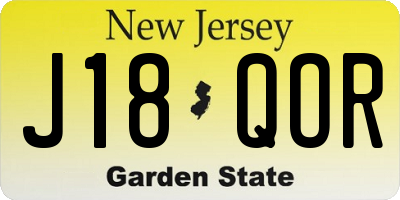 NJ license plate J18QOR