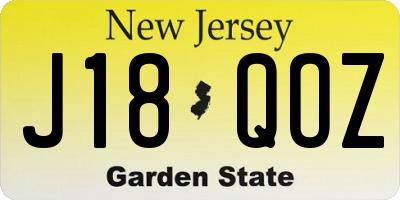 NJ license plate J18QOZ