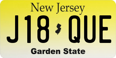 NJ license plate J18QUE
