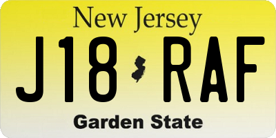 NJ license plate J18RAF