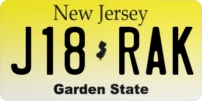 NJ license plate J18RAK
