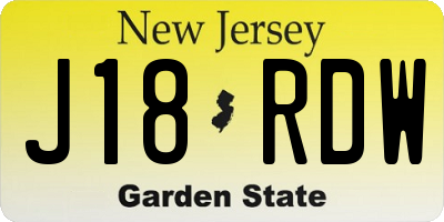 NJ license plate J18RDW