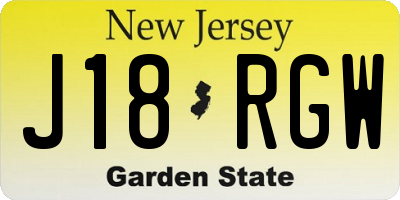 NJ license plate J18RGW