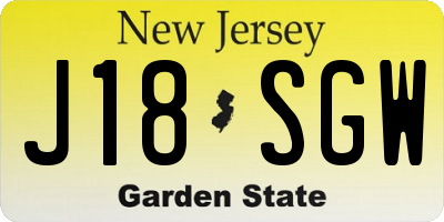 NJ license plate J18SGW
