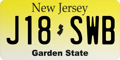 NJ license plate J18SWB