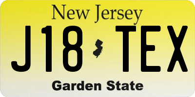 NJ license plate J18TEX