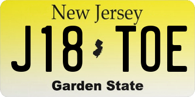 NJ license plate J18TOE