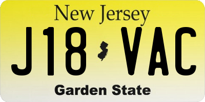 NJ license plate J18VAC