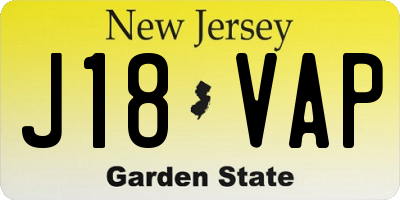 NJ license plate J18VAP