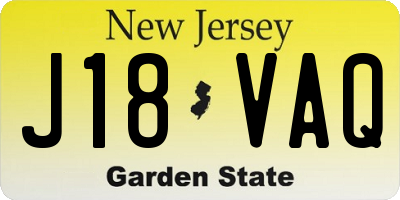 NJ license plate J18VAQ