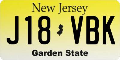 NJ license plate J18VBK