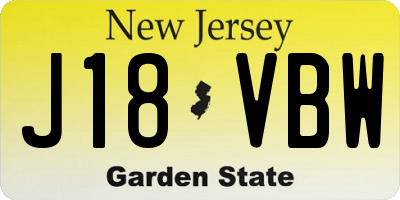 NJ license plate J18VBW
