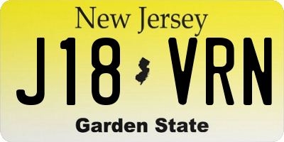 NJ license plate J18VRN