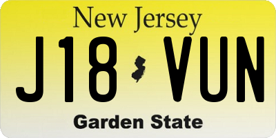 NJ license plate J18VUN