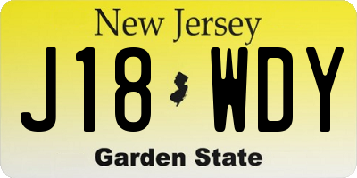 NJ license plate J18WDY