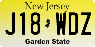 NJ license plate J18WDZ