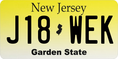 NJ license plate J18WEK