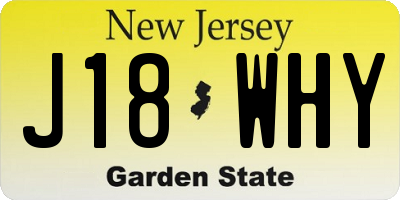 NJ license plate J18WHY
