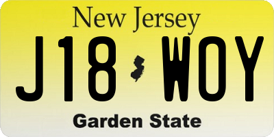 NJ license plate J18WOY