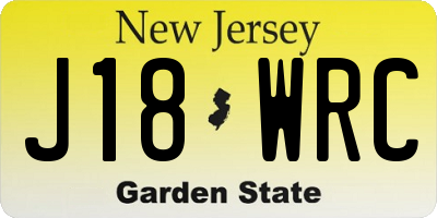 NJ license plate J18WRC