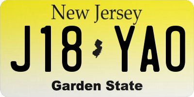 NJ license plate J18YAO